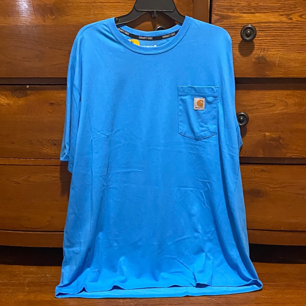 Carhartt Men's Blue Short Sleeve Pocket Tee, Carharrt Force, Relaxed Fit, 2XL